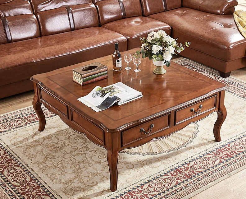 Ava Hilton Coffee Table American Style Solid Wood Square Coffee Table / Rectangular ( Select from 2 Color, 5 Size )