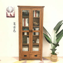 ETHAN Nordic Solid Oak Wood Large Glass Display Cabinet Bookshelf