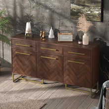 MIRIAM Herringbone Buffet Sideboard Cabinet Solid Wood for Cloth, Shoe Cabinet